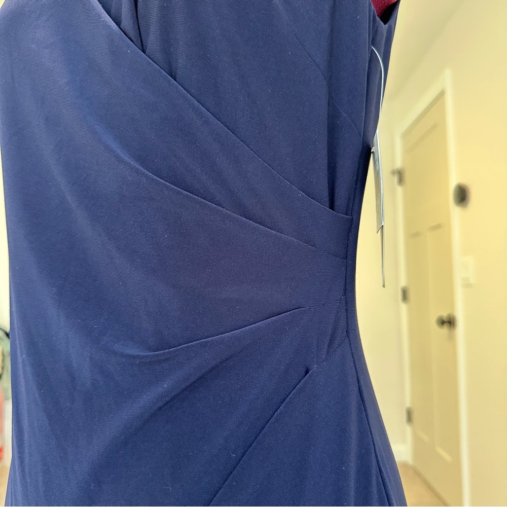 NWT Ralph Lauren Navy Blue Sleeveless Ruched tulle panel a-line Dress - Picture 5 of 12